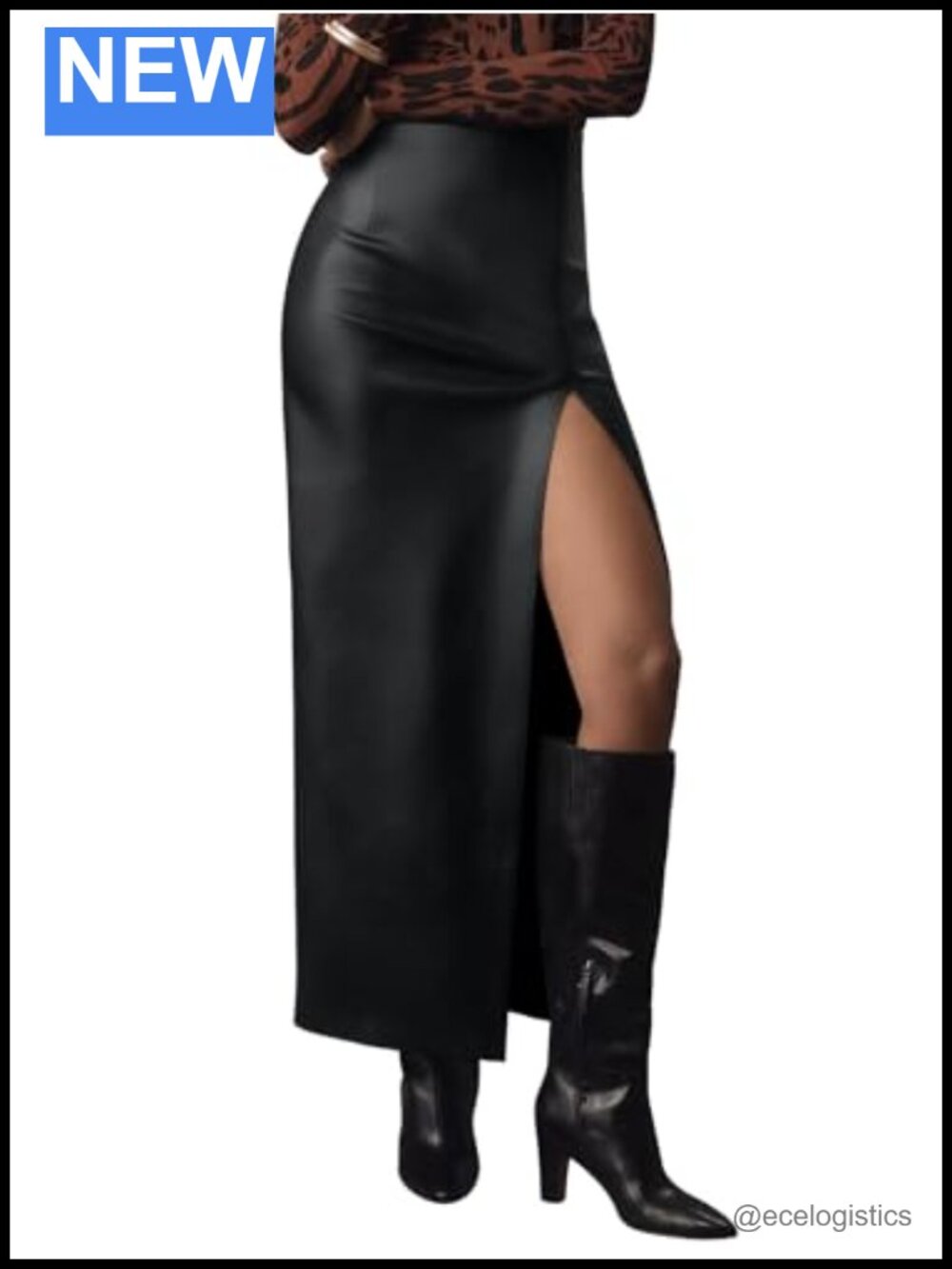 LILLUSORY Women's Faux Leather Maxi Skirt with Slit